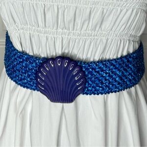 Vintage Electric Blue Stretchy Mermaid Belt with Blue Shell Buckle